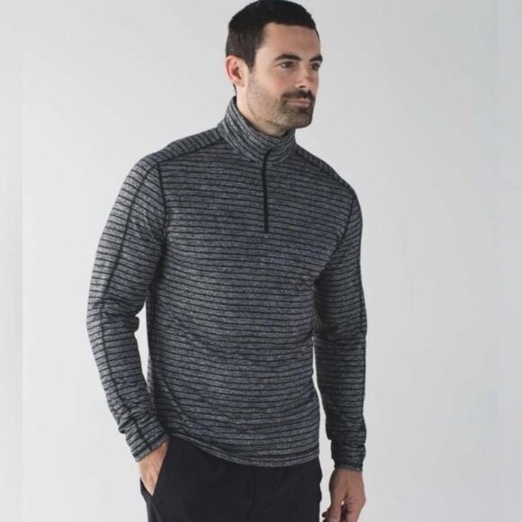 Lululemon Surge Warm Men's Large 1/2 Zip Jacket‎ in Raven Stripe Black Heathered - Picture 1 of 8